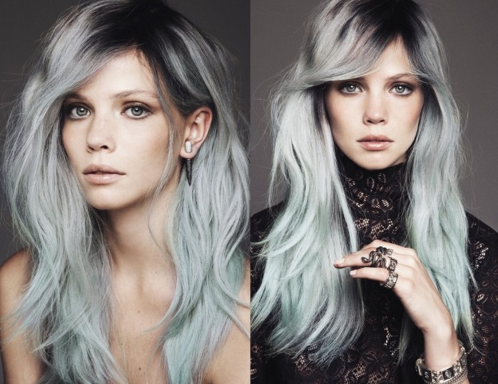 grey and pastel blue ombre hair